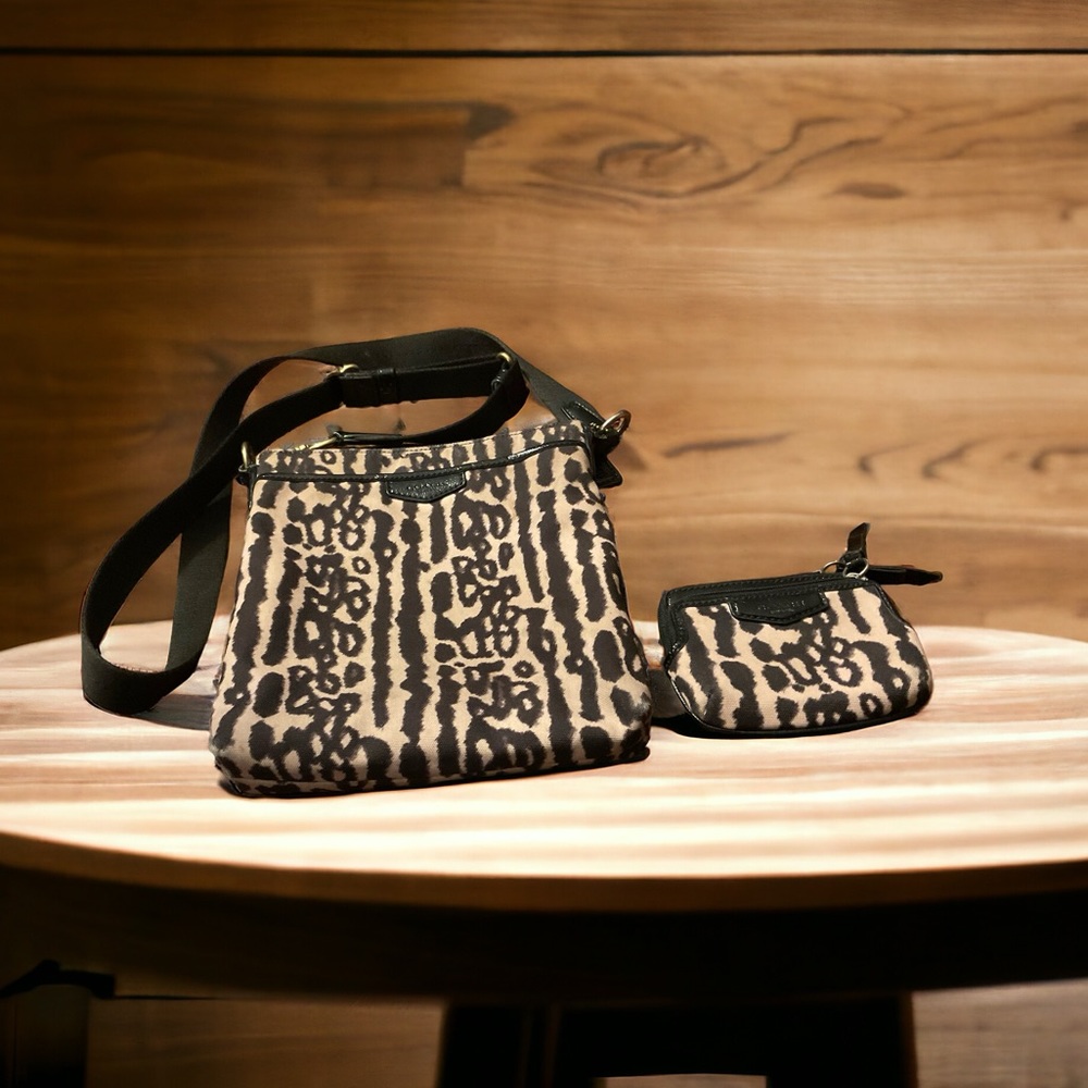 Leopard Print Crossbody Bag with Coin Pouch - Brown/Black - Picture 8 of 14